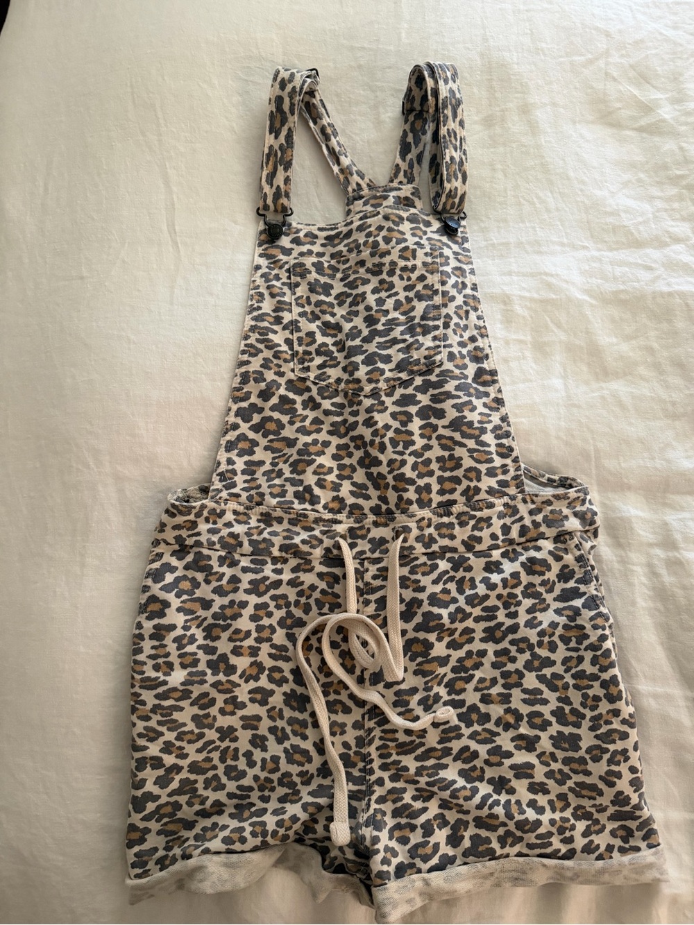 Leopard Print Short Overalls - Beige Brown